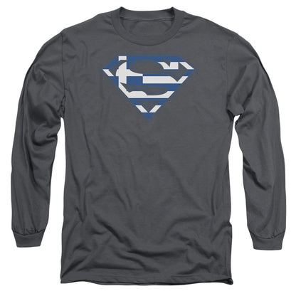 Superman Greek Shield Mens Long Sleeve Shirt Charcoal