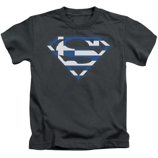 Superman Greek Shield Juvenile Kids Youth T Shirt Charcoal