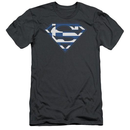 Superman Greek Shield Slim Fit Mens T Shirt Charcoal