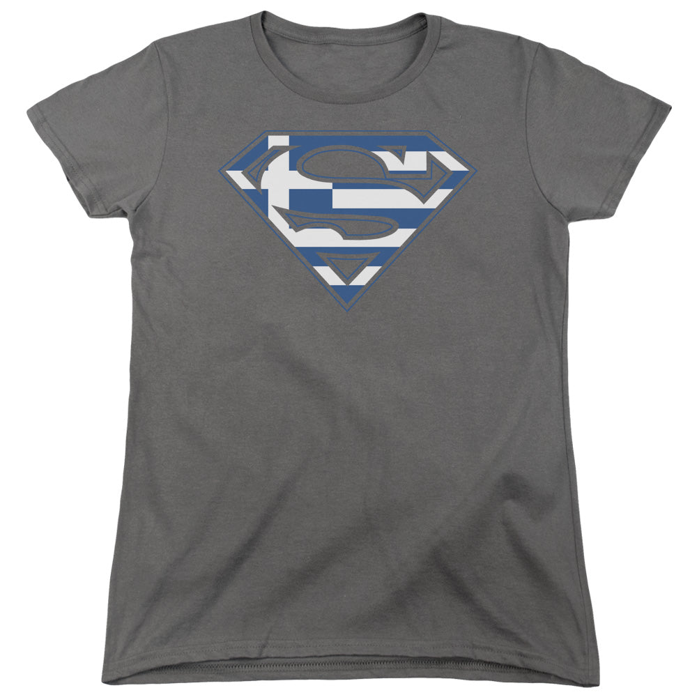 Superman Greek Shield Womens T Shirt Charcoal