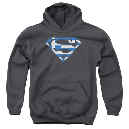 Superman Greek Shield Kids Youth Hoodie Charcoal