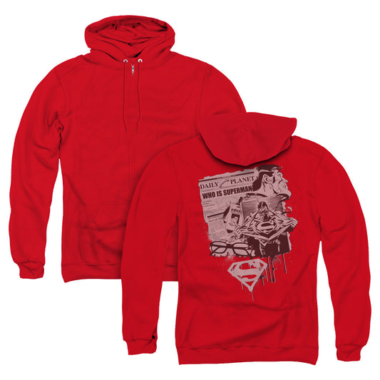 Superman Identity Back Print Zipper Mens Hoodie Red