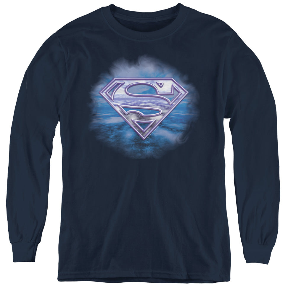 Superman Freedom Of Flight Long Sleeve Kids Youth T Shirt Navy