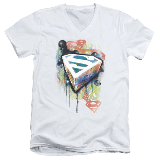 Superman Urban Shields S S Adult V Neck White