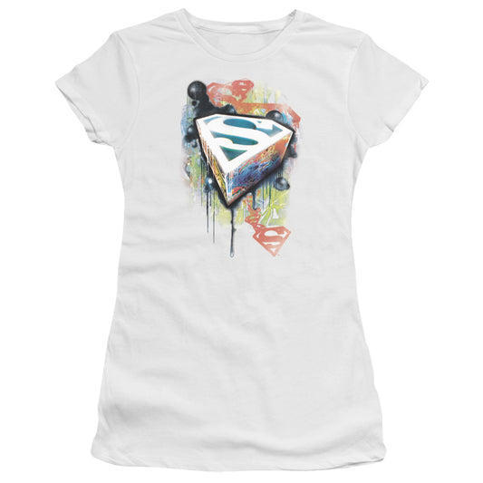 Superman Urban Shields Junior Sheer Cap Sleeve Womens T Shirt White