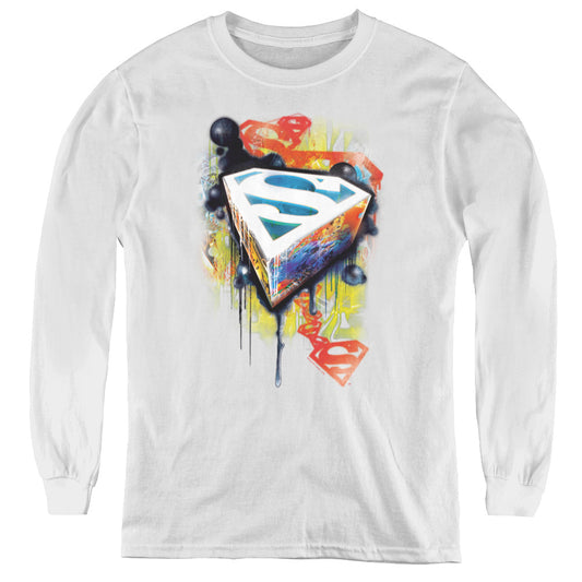 Superman Urban Shields Long Sleeve Kids Youth T Shirt White