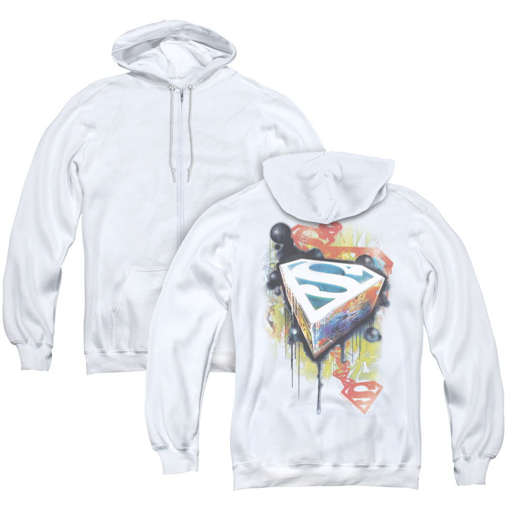 Superman Urban Shields Back Print Zipper Mens Hoodie White