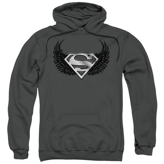 Superman Dirty Wings Mens Hoodie Charcoal