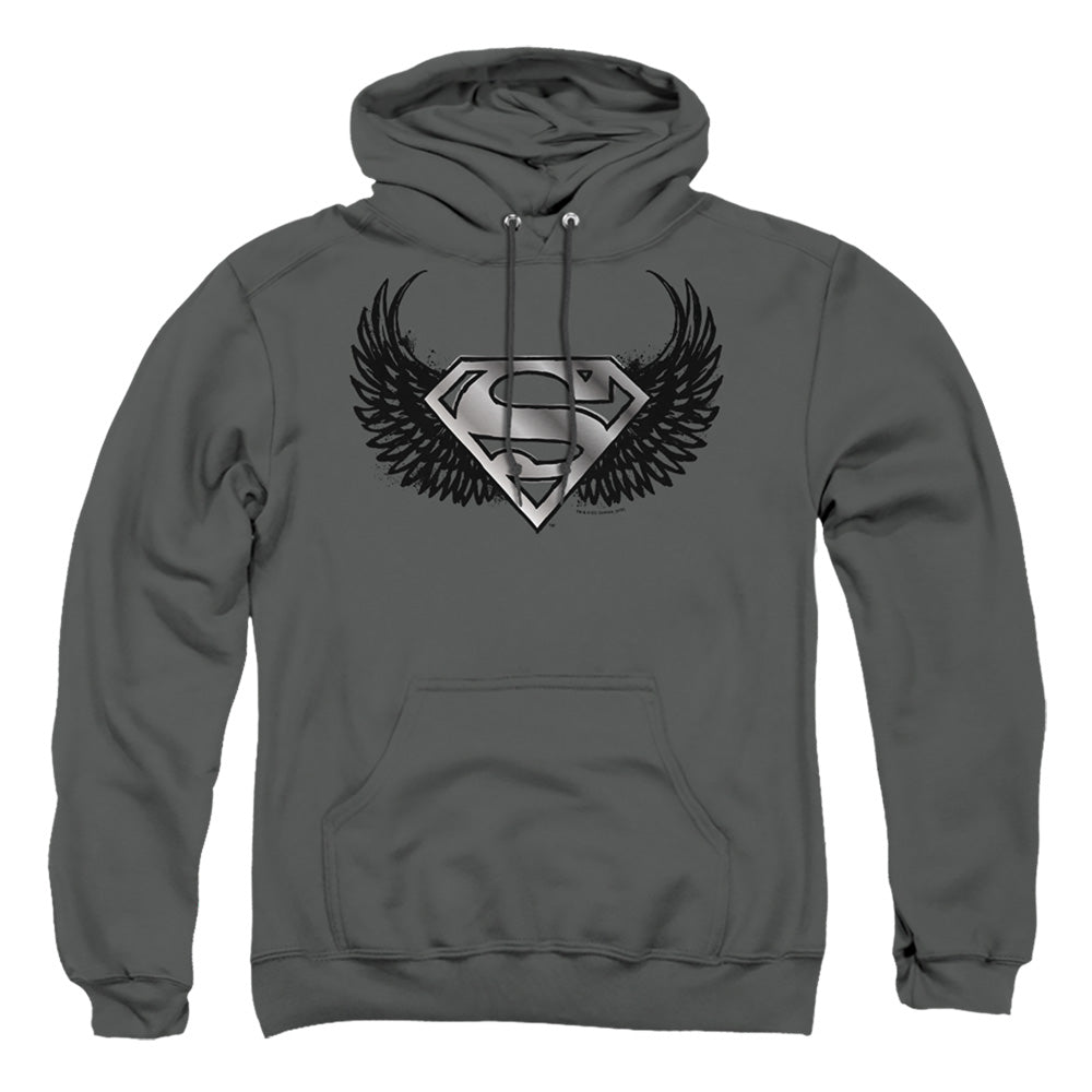 Superman Dirty Wings Mens Hoodie Charcoal