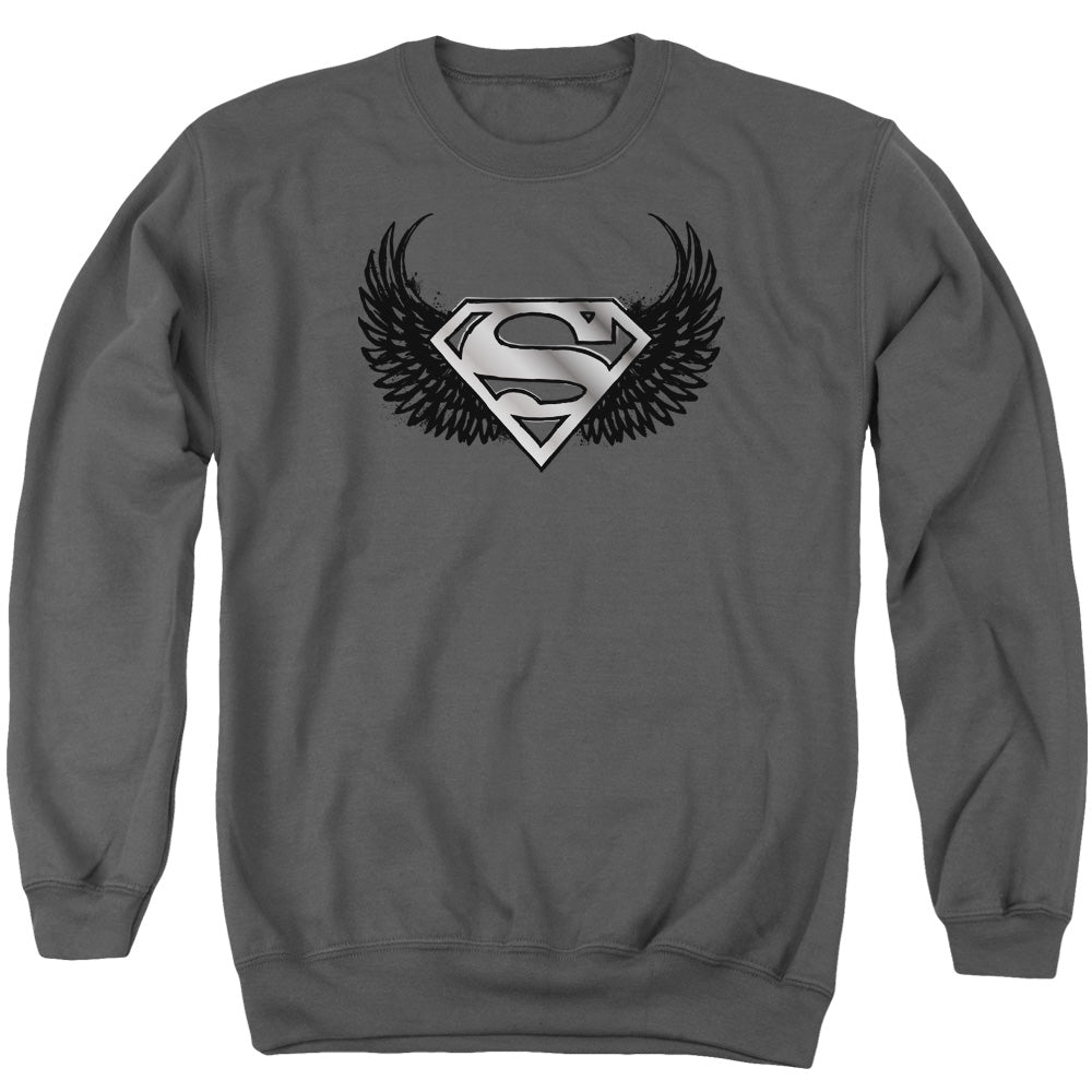 Superman Dirty Wings Mens Crewneck Sweatshirt Charcoal