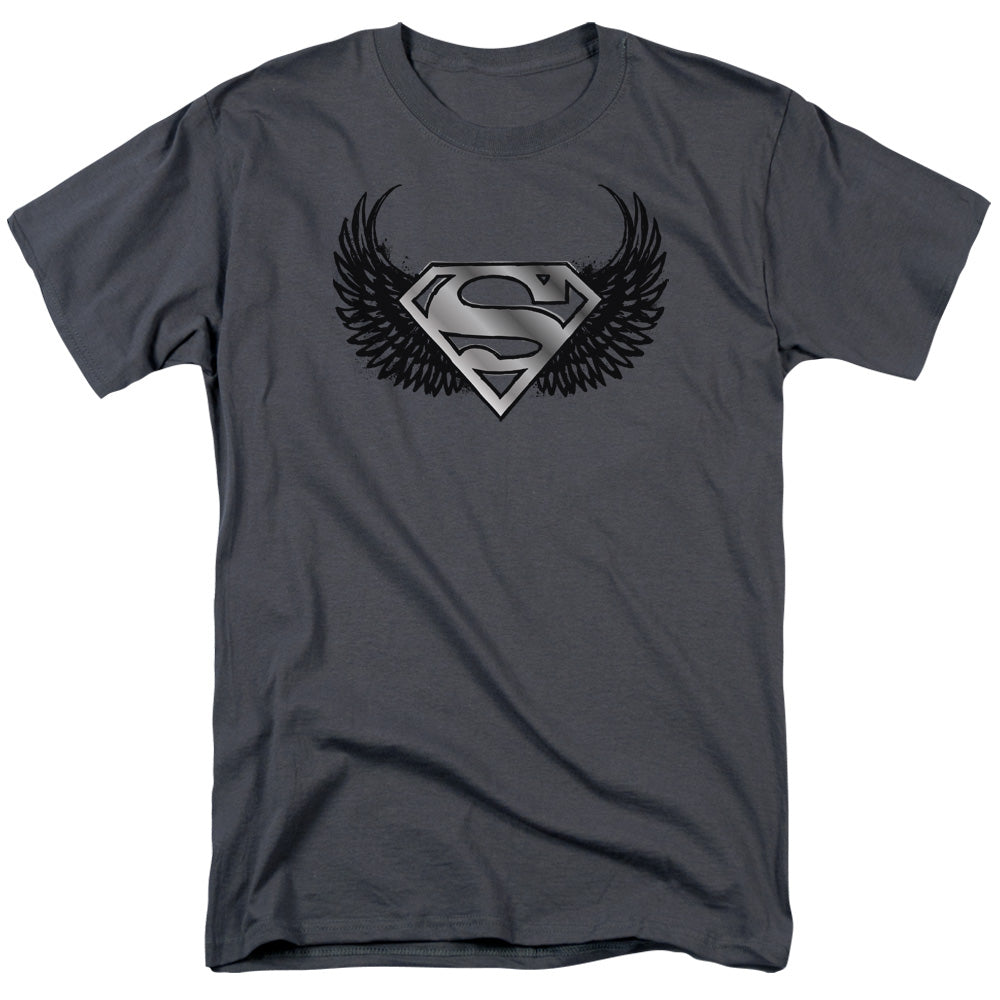 Superman Dirty Wings Mens T Shirt Charcoal