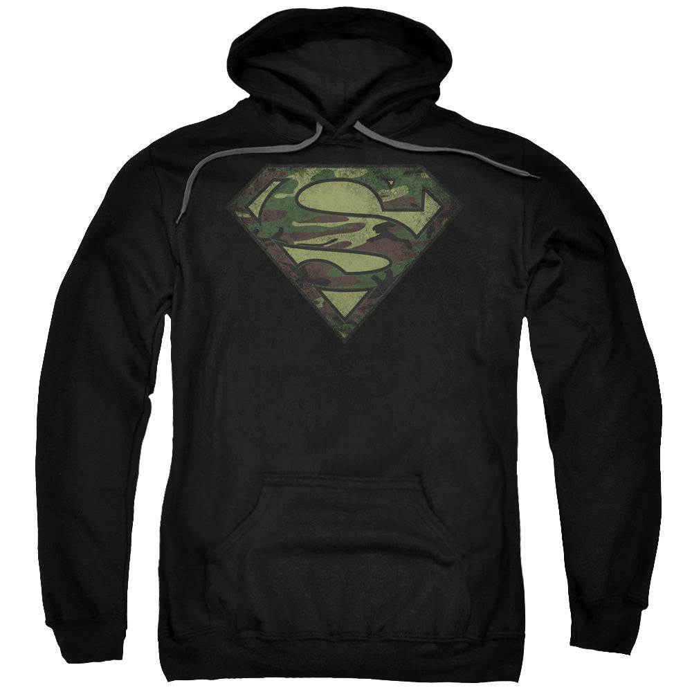 Superman Camo Logo Distressed Mens Hoodie Black