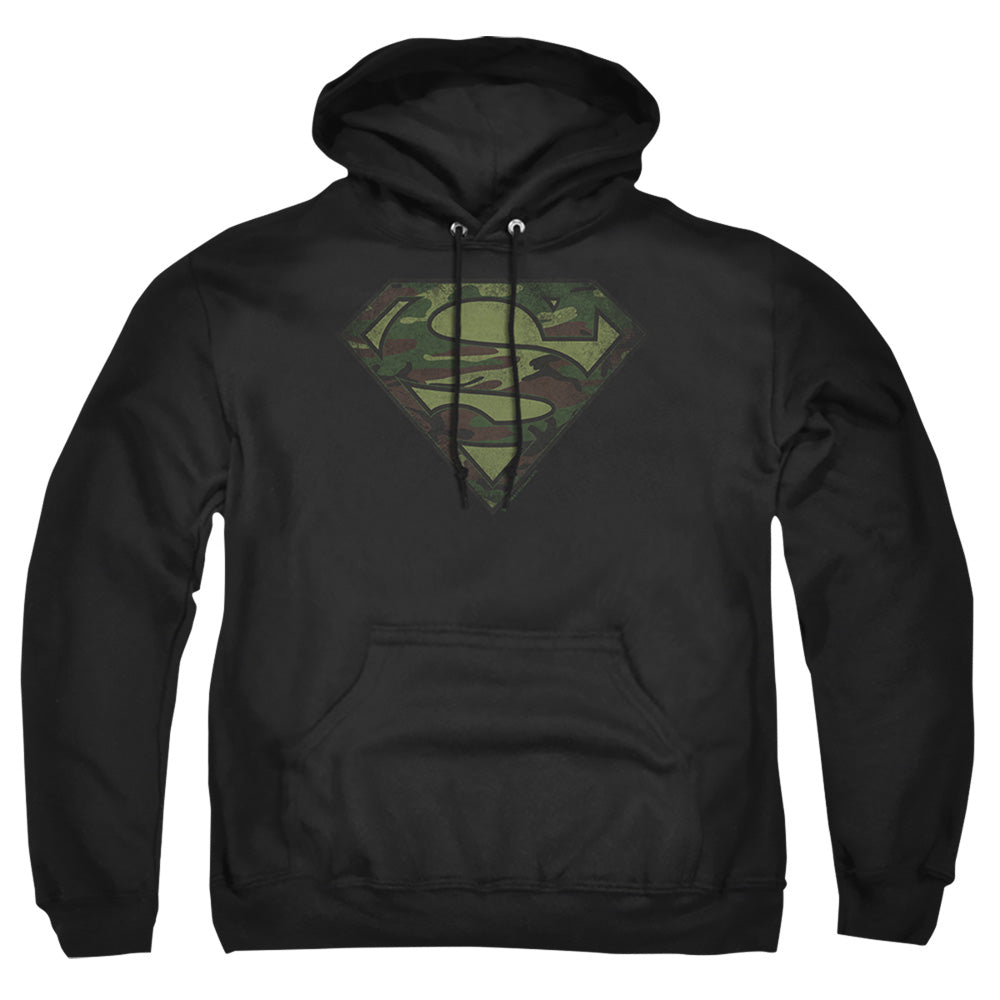 Superman Camo Logo Distressed Mens Hoodie Black