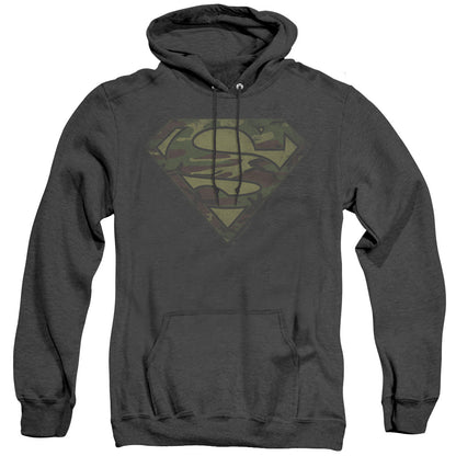 Superman Camo Logo Distressed Mens Heather Hoodie Black