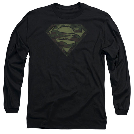 Superman Camo Logo Distressed Mens Long Sleeve Shirt Black