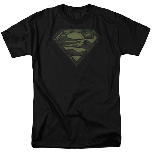 Superman Camo Logo Distressed Mens T Shirt Black 