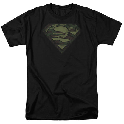 Superman Camo Logo Distressed Mens T Shirt Black