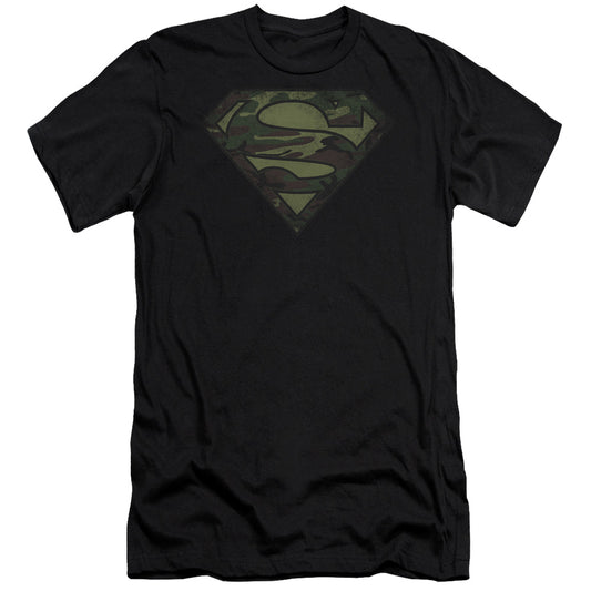 Superman Camo Logo Distressed Premium Bella Canvas Slim Fit Mens T Shirt Black