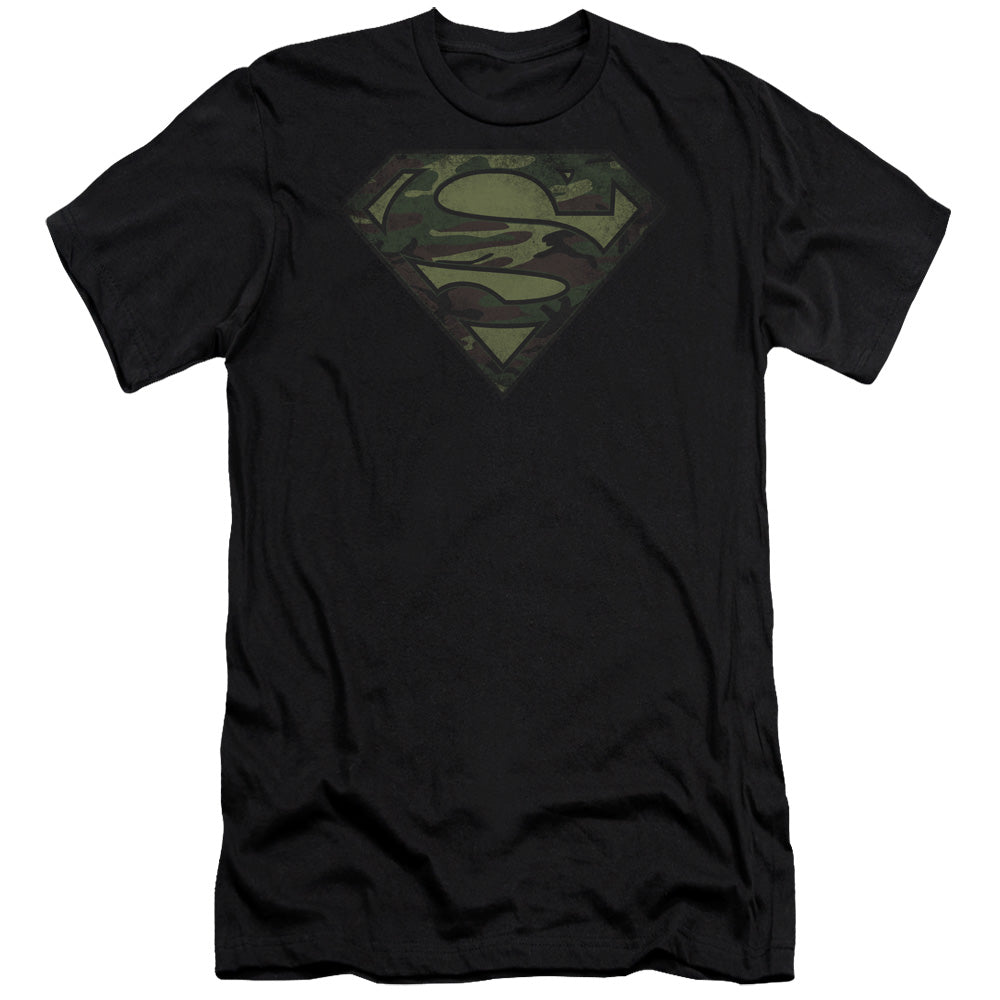 Superman Camo Logo Distressed Slim Fit Mens T Shirt Black