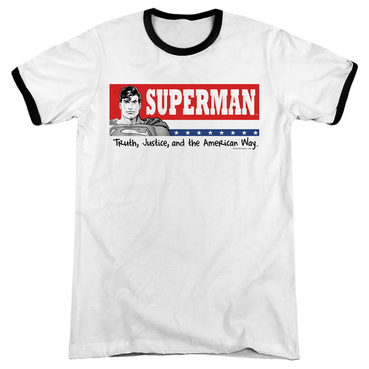 Superman Superman For President Heather Ringer Mens T Shirt White Black