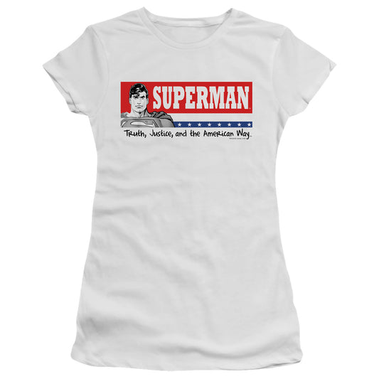 Superman Superman For President Junior Sheer Cap Sleeve Womens T Shirt White