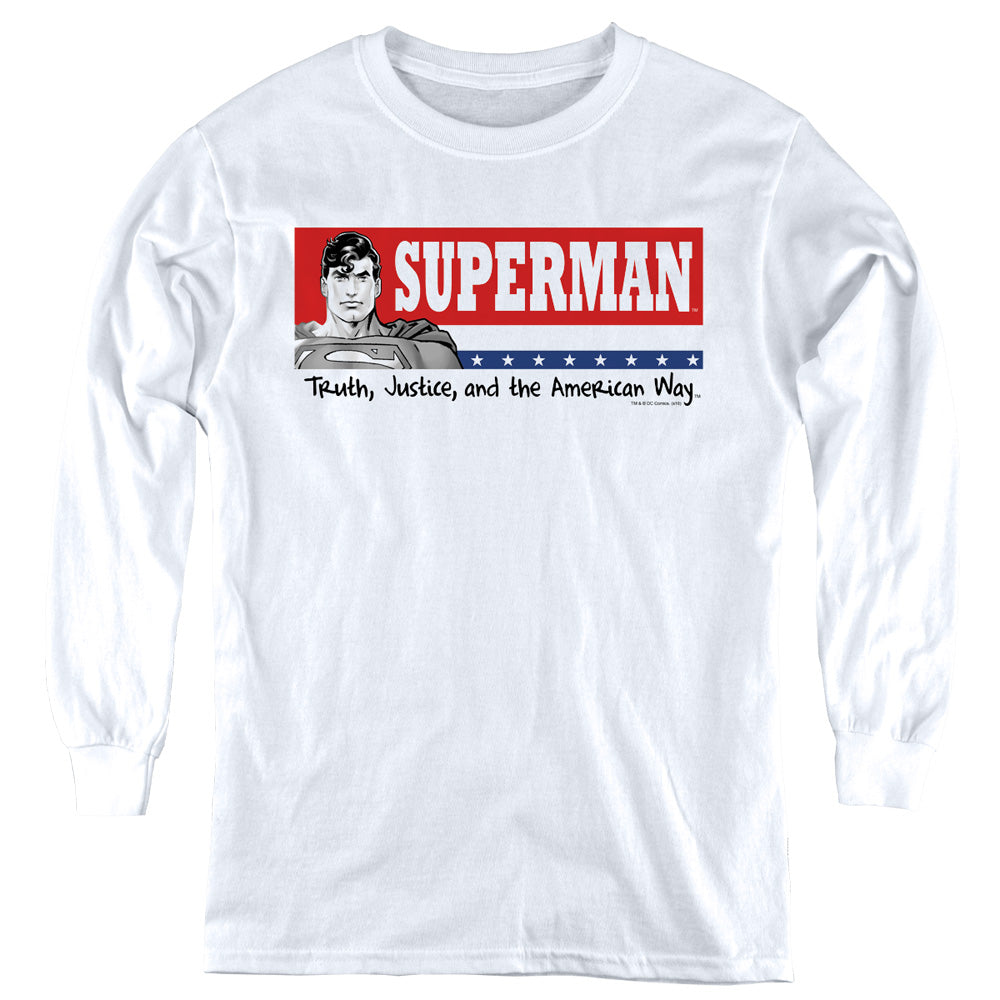 Superman Superman For President Long Sleeve Kids Youth T Shirt White