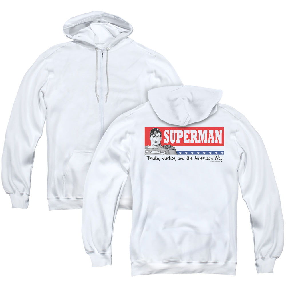 Superman Superman For President Back Print Zipper Mens Hoodie White