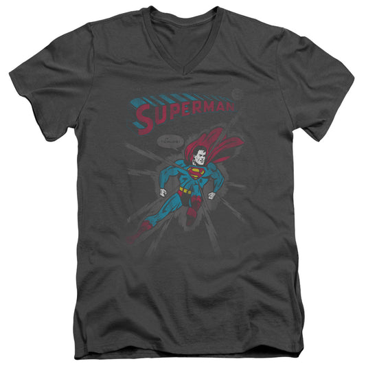 Superman It Tickles S S Adult V Neck Charcoal