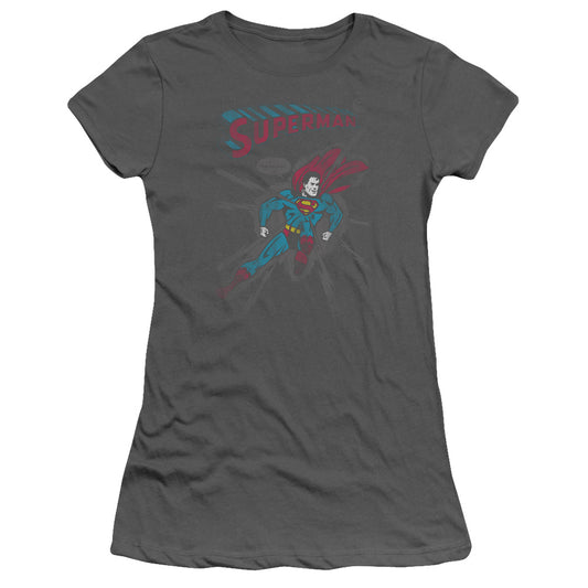 Superman It Tickles Junior Sheer Cap Sleeve Womens T Shirt Charcoal