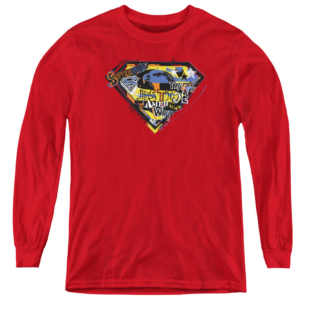 Superman American Way Long Sleeve Kids Youth T Shirt Red