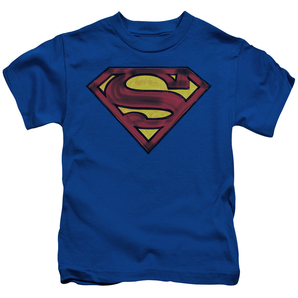 Superman Charcoal Shield Juvenile Kids Youth T Shirt Royal Blue