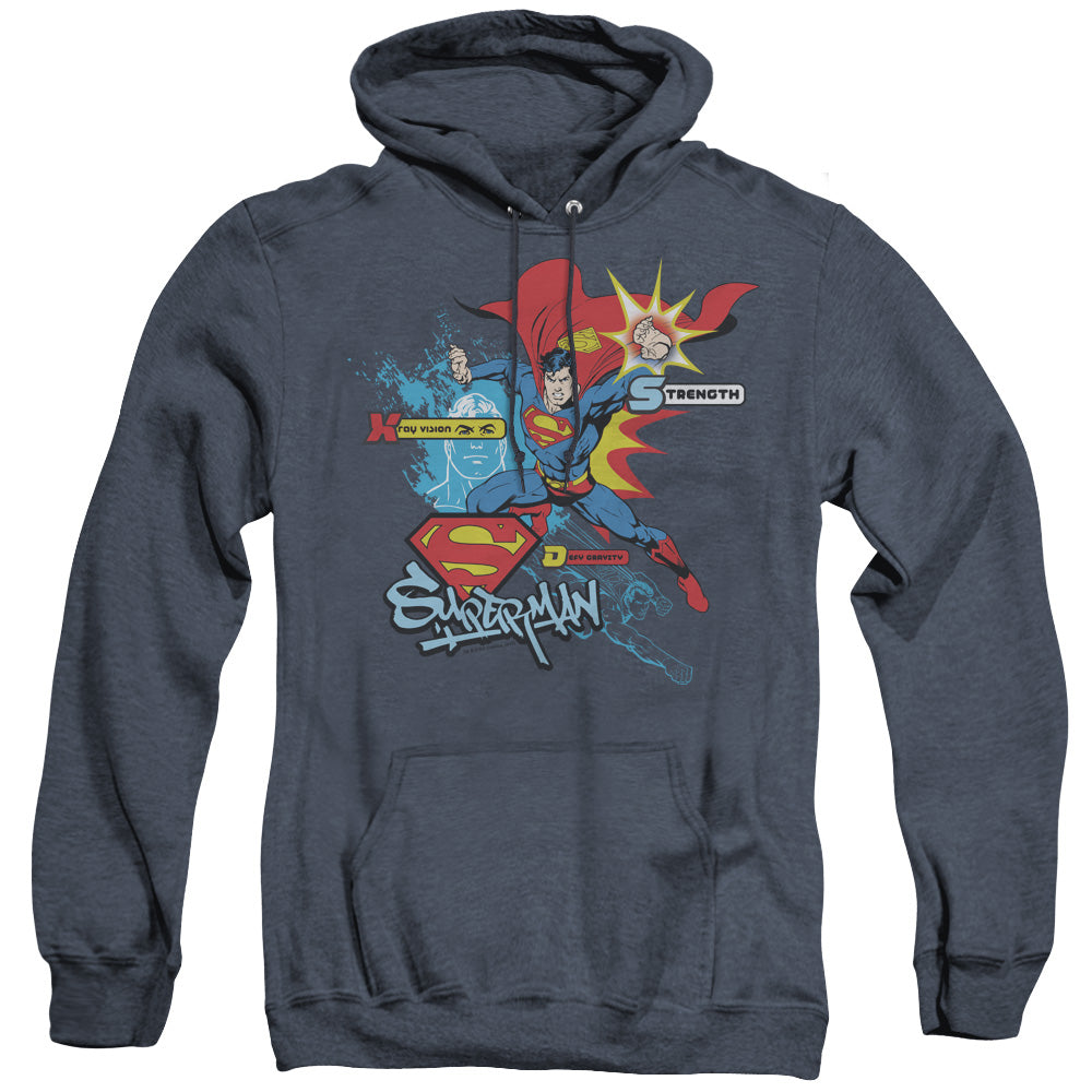 Superman Abilities Mens Heather Hoodie Navy