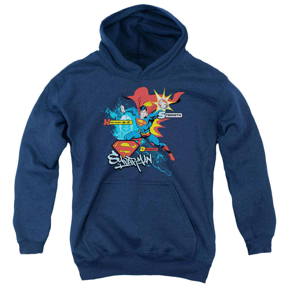 Superman Abilities Kids Youth Hoodie Navy