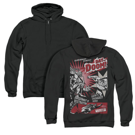 Superman Day Of Doom Back Print Zipper Mens Hoodie Black