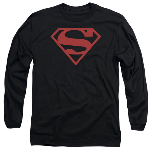 Superman Red On Black Shield Mens Long Sleeve Shirt Black