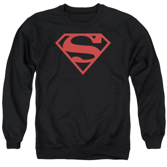 Superman Red On Black Shield Mens Crewneck Sweatshirt Black