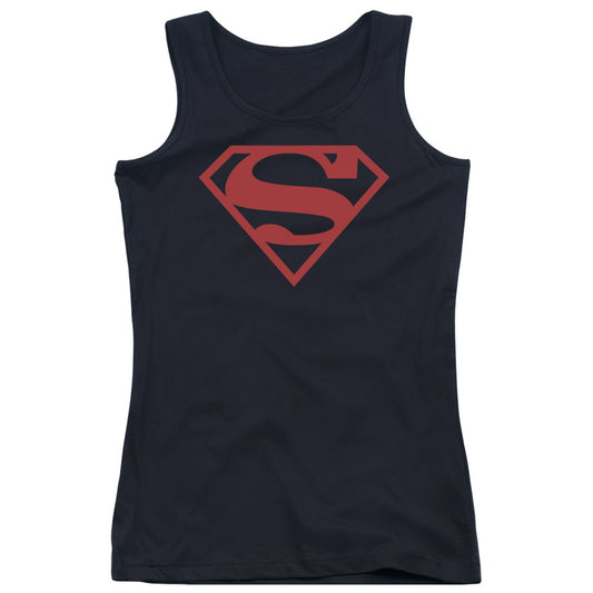 Superman Red On Black Shield Womens Tank Top Shirt Black