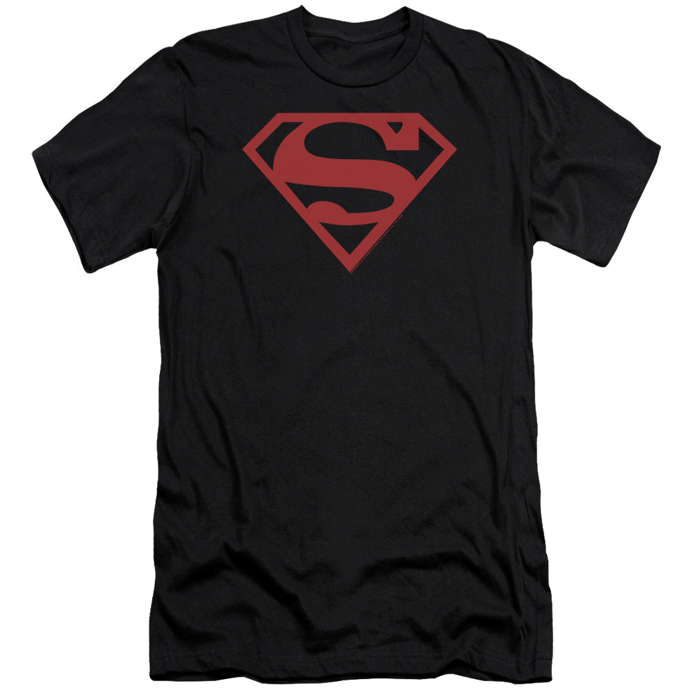 Superman Red On Black Shield Premium Bella Canvas Slim Fit Mens T Shirt Black