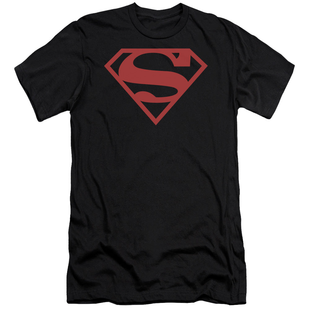 Superman Red On Black Shield Slim Fit Mens T Shirt Black