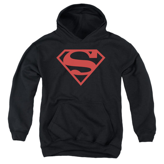 Superman Red On Black Shield Kids Youth Hoodie Black