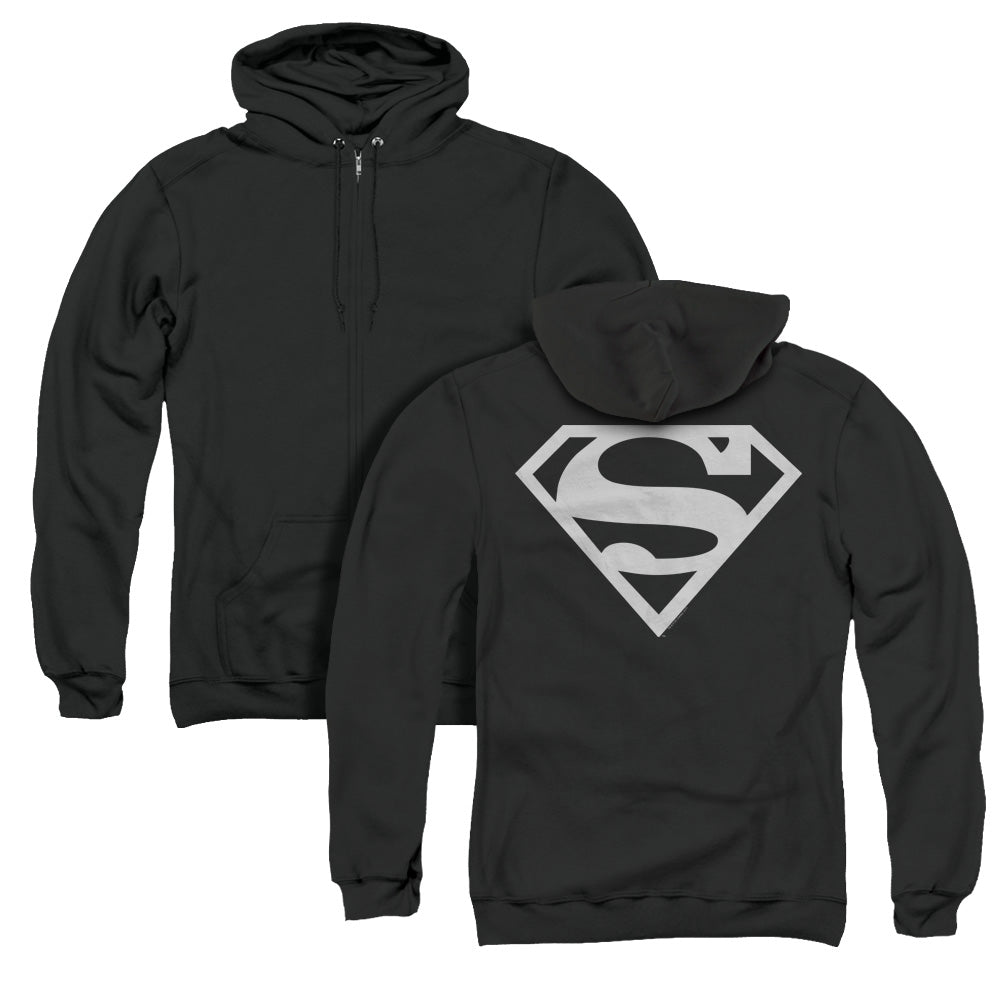 Superman Logo Back Print Zipper Mens Hoodie Black