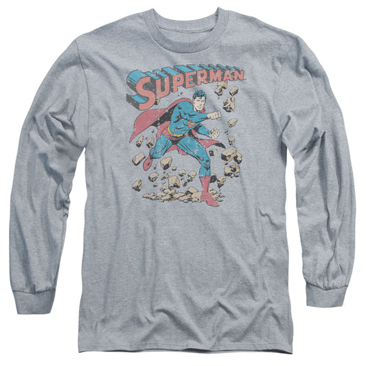 Superman Mad At Rocks Mens Long Sleeve Shirt Athletic Heather