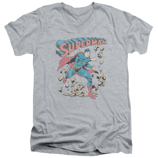 Superman Mad At Rocks S S Adult V Neck Athletic Heather