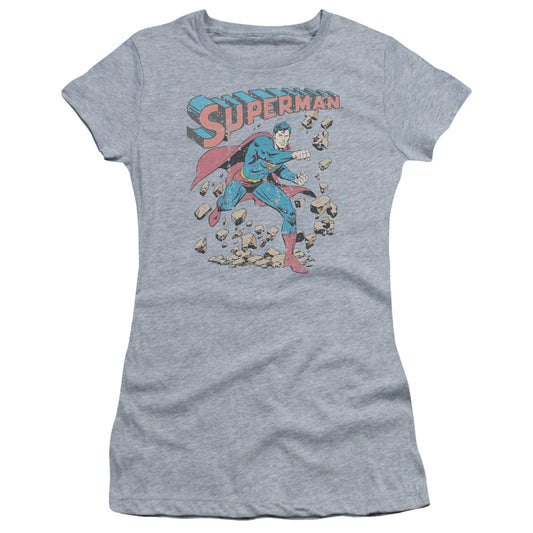 Superman Mad At Rocks Junior Sheer Cap Sleeve Womens T Shirt Athletic Heather