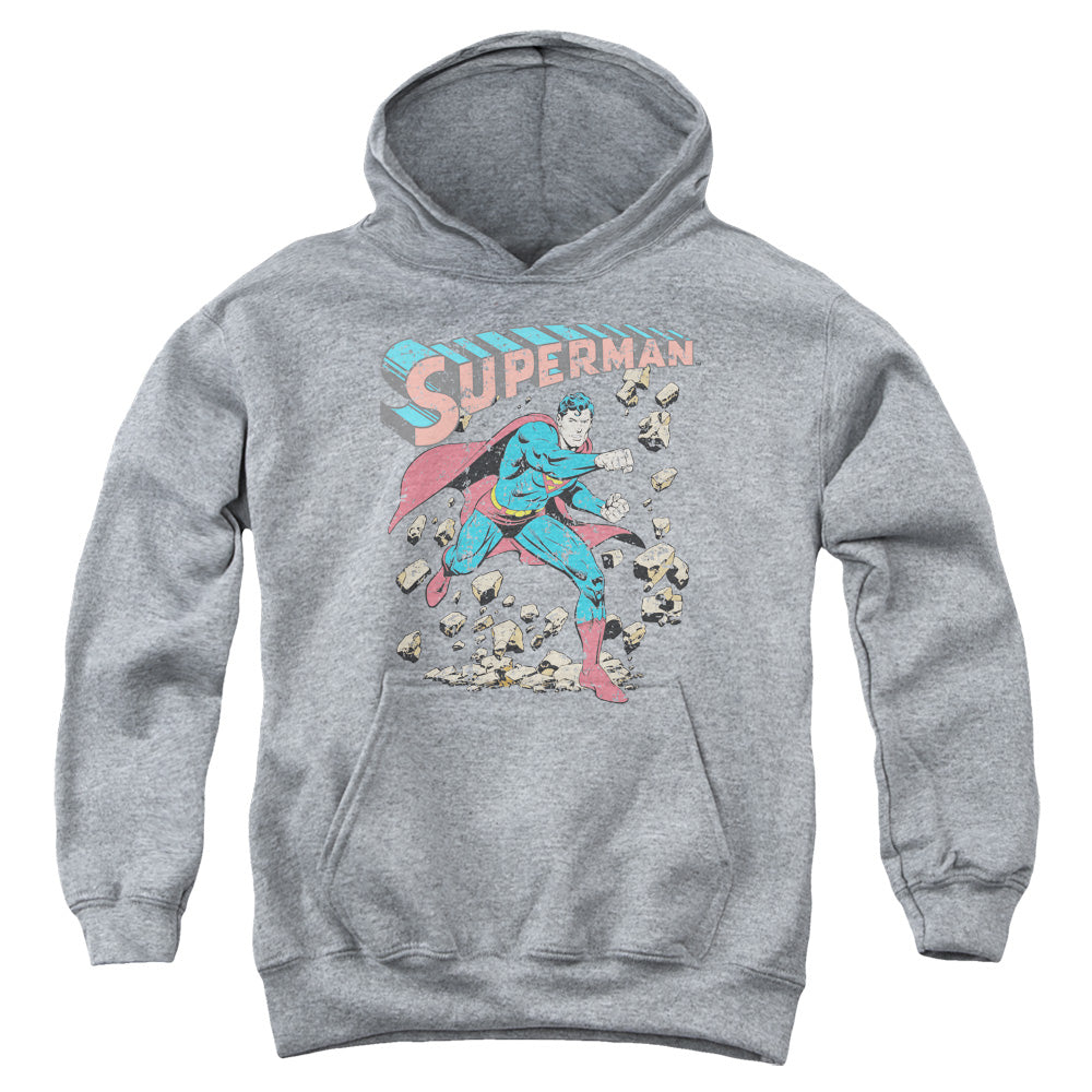 Superman Mad At Rocks Kids Youth Hoodie Heather