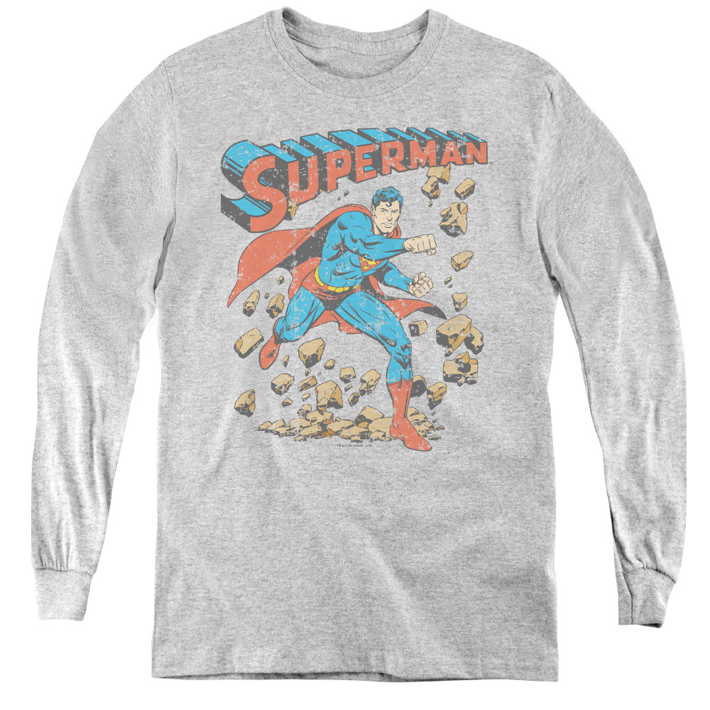 Superman Mad At Rocks Long Sleeve Kids Youth T Shirt Athletic Heather