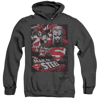 Superman Save Us All Mens Heather Hoodie Black