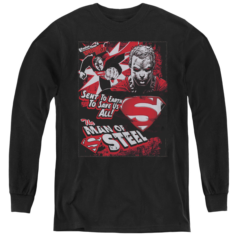 Superman Save Us All Long Sleeve Kids Youth T Shirt Black