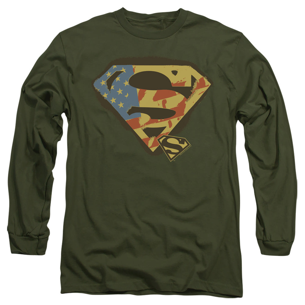 Superman Not Afraid Mens Long Sleeve Shirt Military Green