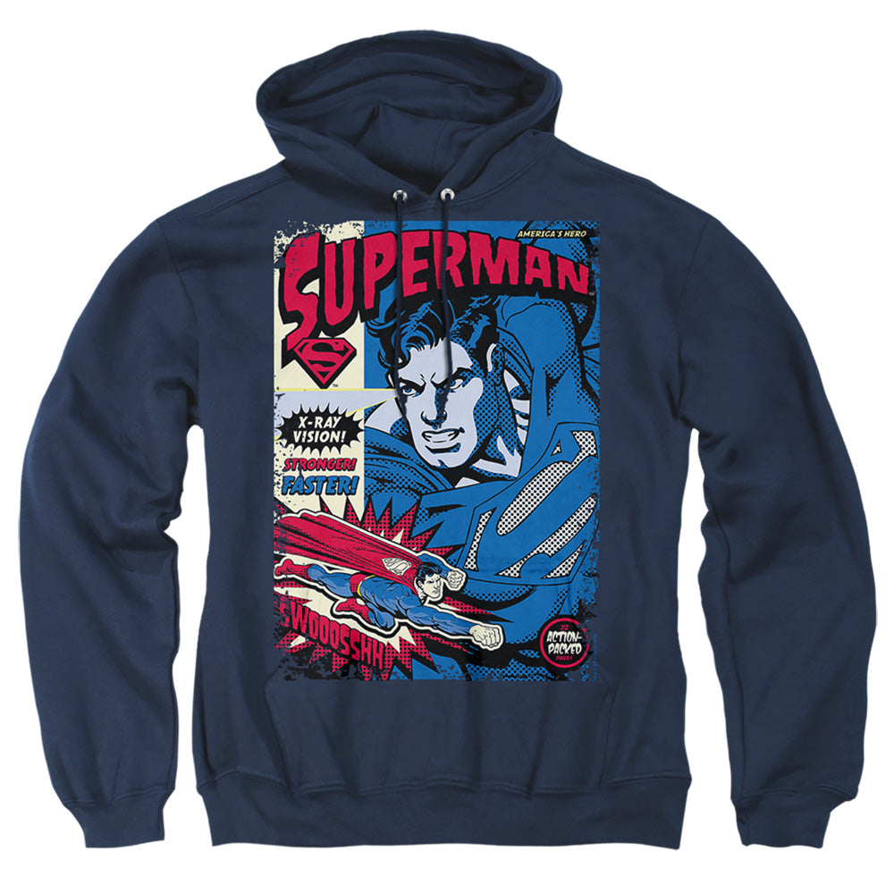 Superman Action Packed Mens Hoodie Navy